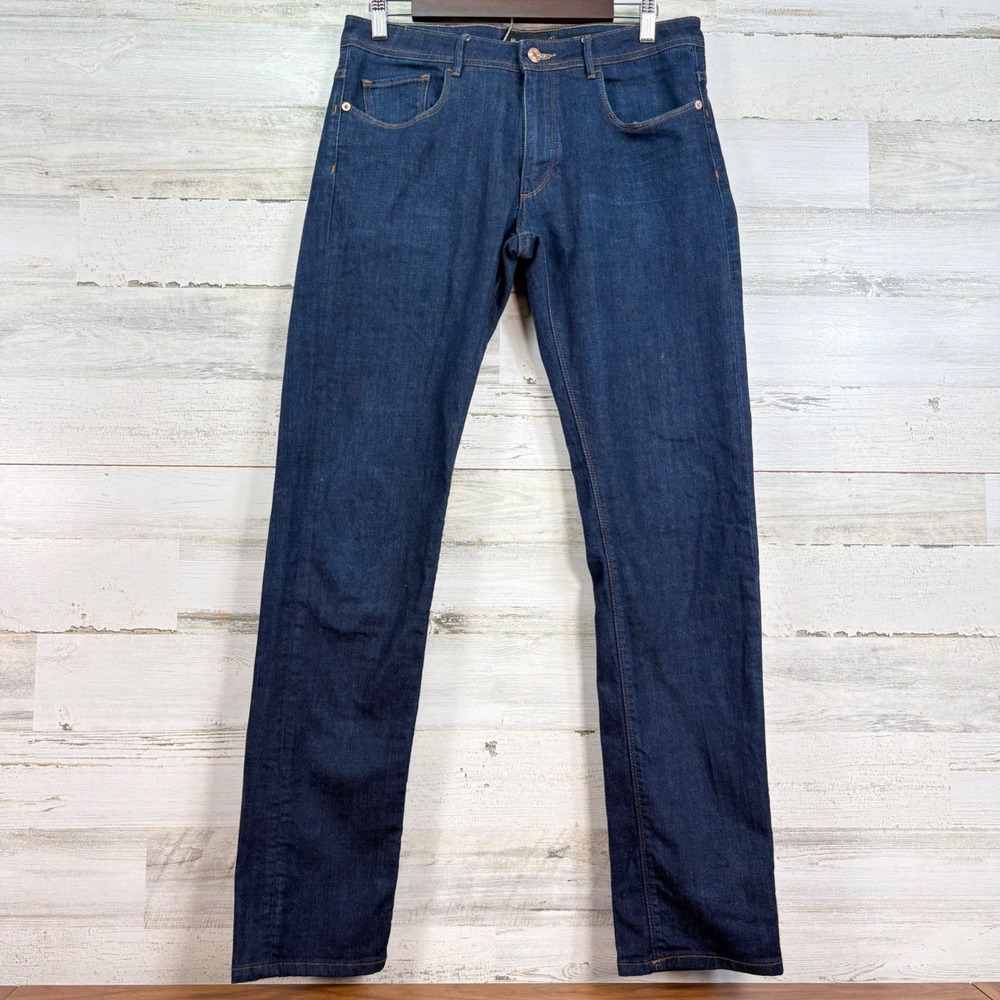 Massimo Dutti‎ Slim Fit Blue Dark Wash Denim Jeans Men Size 32x32